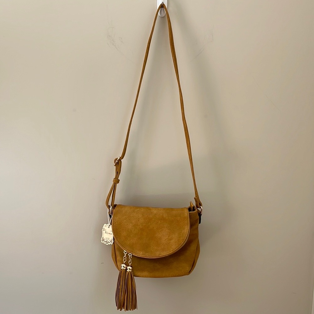Alyssa vegan leather flap over crossbody handbag purse with tassels. NWT - Picture 2 of 16
